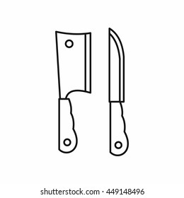 Kitchen knife and meat knife icon in outline style isolated vector illustration