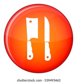 Kitchen knife and meat knife icon in red circle isolated on white background vector illustration