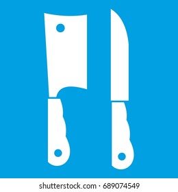 Kitchen knife and meat knife icon white isolated on blue background vector illustration