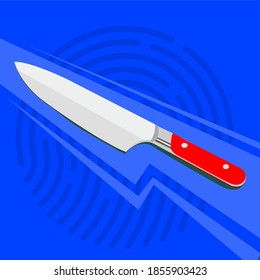 Cuchillo de cocina en movimiento con mango rojo.