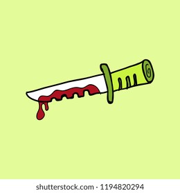Kitchen knife. Murder weapon. Crime and murder. Knife in blood