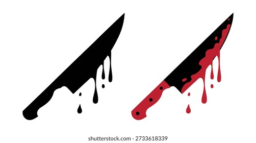Faca de cozinha. Arma do assassinato. Crime e assassinato. Faca no sangue. Ícone de faca sangrenta em estilo plano isolado no fundo branco. Símbolo de crime ilustração de vetor de estoque. 
