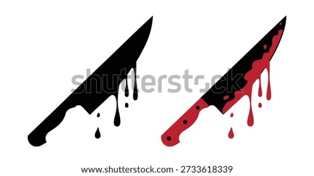 Kitchen knife. Murder weapon. Crime and murder. Knife in blood. Bloody knife icon in flat style isolated on white background. Crime symbol stock vector illustration. 