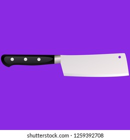 Kitchen knife on a colored background. Vector illustration in 3d style