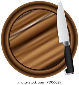 A kitchen knife on a cutting board round. Vector illustration.