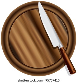 A kitchen knife on a cutting board round. Vector illustration.