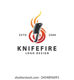 Kitchen knife on fire, vintage logo fire knife logo