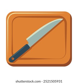 Kitchen knife on a wooden board. The knife is sharp and shiny. Vector illustration on a white background