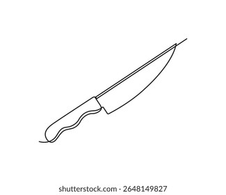 Kitchen knife in one continuous line drawing, Knife Single one line art, linear style, isolated on a white background
