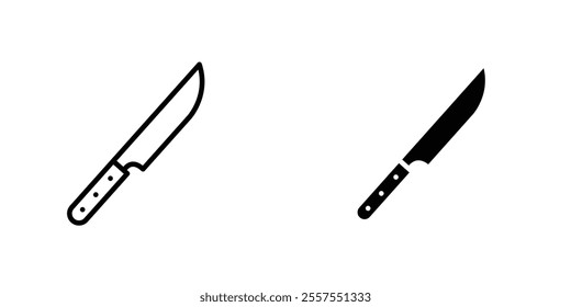 Kitchen knife outlined and solid icon vector collection.