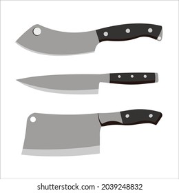 colección de conjuntos de cuchillos de cocina sobre diseño vectorial de fondo blanco