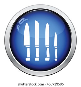 Kitchen knife set icon. Glossy button design. Vector illustration.