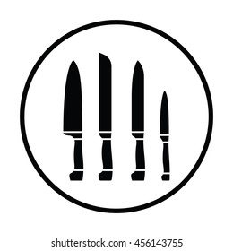 Kitchen knife set icon. Thin circle design. Vector illustration.