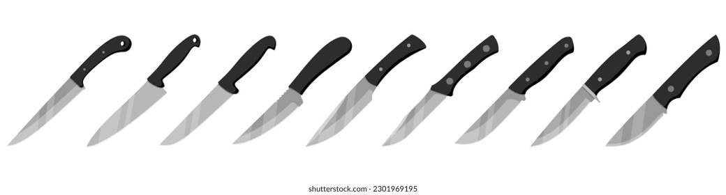 Cuchillo de cocina. Juego de cuchillos de cocina aislados sobre fondo blanco. Ilustración vectorial.