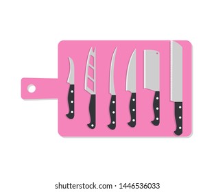 Kitchen knife set on cutting board. Vector illustration.
