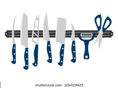 Kitchen knife set on white background. Vector illustration.