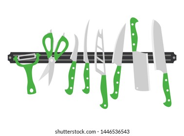 Kitchen knife set on white background. Vector illustration.
