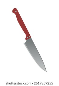 Kitchen knife with sharp stainless steel blade and red wooden handle for cooking