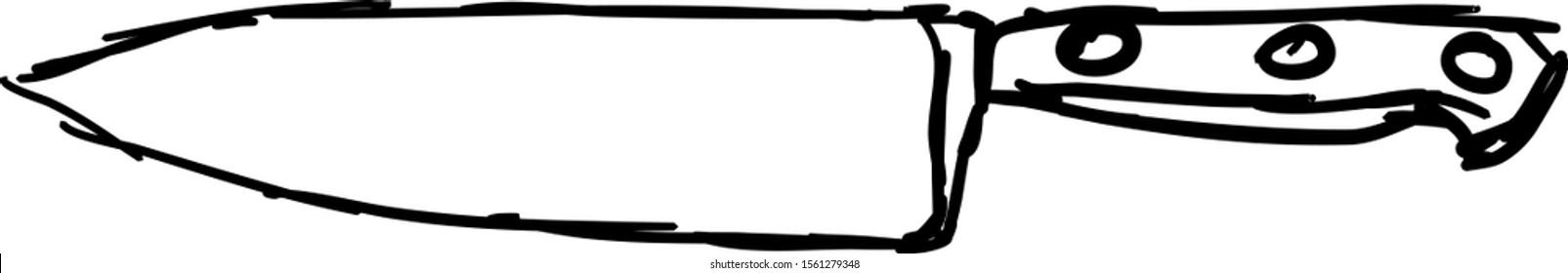 Kitchen knife sketch, illustration, vector on white background.