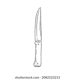 Kitchen knife tool. Cutting supply and kitchen cooking equipment. Sharp metal knife, hand drawn sketch style vector illustration isolated on white background.