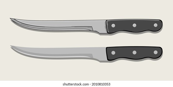 kitchen knife in two versions isolated on beige background. Vector illustration
