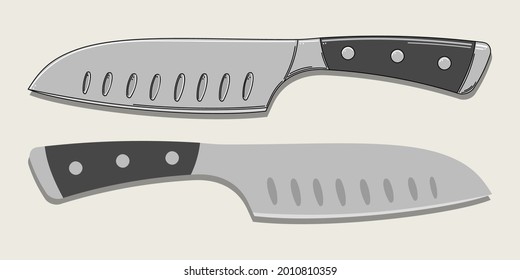 kitchen knife in two versions isolated on beige background. Vector illustration