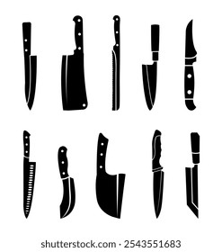 kitchen knife Vector Clip Art Best Collection With Black color White Background. New Knife Cutlery Vector Collection Set, Clip Art Outline And Silhouette Set, Minimal Spoon Clip Art Isolated