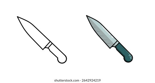 Ilustración de diseño de Vector de cuchillo de cocina con boceto, icono de cuchillo, logotipo de cuchillo, bueno como pegatina.