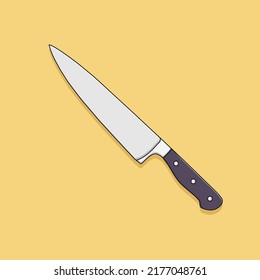 Kitchen Knife Vector Icon Illustration with Outline for Design Element, Clip Art, Web, Landing page, Sticker, Banner. Flat Cartoon Style