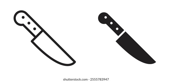 Kitchen knife vector icon set in black color.