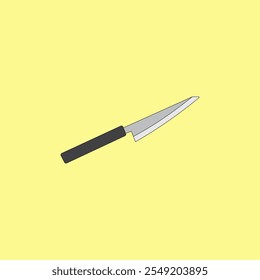 Ilustração do vetor da faca da cozinha no fundo amarelo. Utensílios de cozinha, equipamento de cozinha