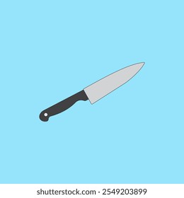 Ilustración vectorial de cuchillo de cocina sobre fondo azul. Utensilios de cocina, equipo de cocina