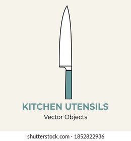 Kitchen knife vector isolated illustration. Vector line illustration icon menu banner flayer. Kitchen cutlery simple logo restaurant. Silhouette professional vegetable meat knife isolated background