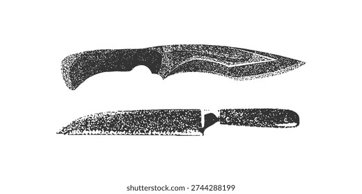kitchen knife vintage  art with halftone stipple effect, for grunge punk y2k collage design. Pop art style. isolated on a clean white background.