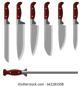 Kitchen knife weapon steel sharp dagger metal military dangerous metallic sword vector illustration