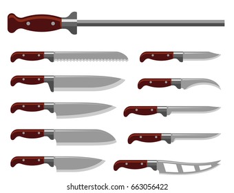 Kitchen knife weapon steel sharp dagger metal military dangerous metallic sword vector illustration