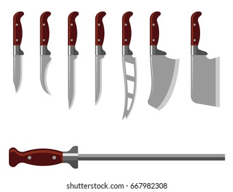 Kitchen knife weapon steel sharp dagger metal military dangerous metallic sword vector illustration