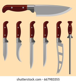 Kitchen knife weapon steel sharp dagger metal military dangerous metallic sword vector illustration