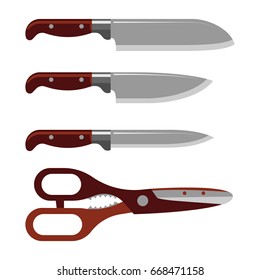 Kitchen knife weapon steel sharp dagger metal military dangerous metallic sword vector illustration