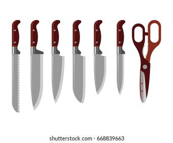Kitchen knife weapon steel sharp dagger metal military dangerous metallic sword vector illustration
