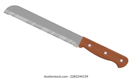 Kitchen knife with wooden handle. Bread knife. Isolated on white