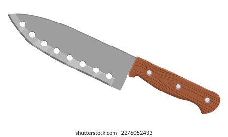 Kitchen knife with wooden handle. Santoku knife. Isolated on white