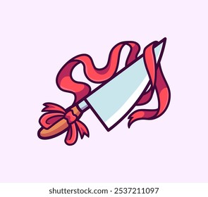 Cuchillo de cocina envuelto en cintas rojas brillantes perfectas para la comida y los gráficos temáticos culinarios Ilustración vectorial colorida
