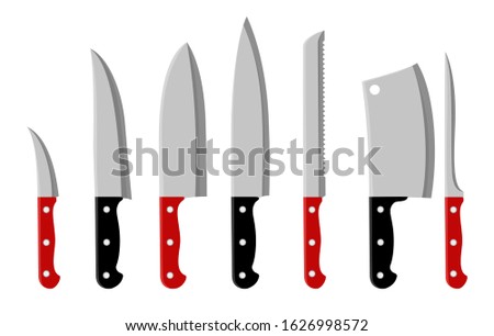 Kitchen knifes cartoon vector. Knife set on white background illustration, stainless steel restaurant cutting tools, metalic knifes cook utensils