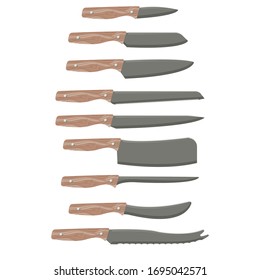 Kitchen knifes cartoon. Vector stainless steel knife set. Cutting tools. Vector  set on white background.