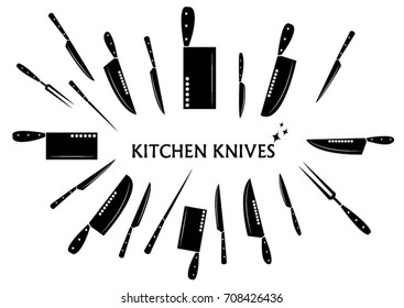 kitchen knifes - Illustration,Table Knife, Knife - Weapon, Bread,Meat, Steak, Blackboard, Beef, Food, Vegetable, Dinner