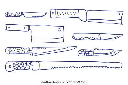 Kitchen knifes. Vector Set Sketch
