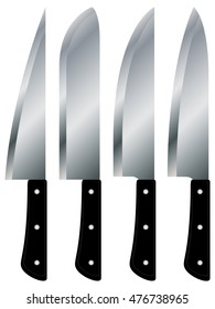 Kitchen knives big size set isolated on white background.