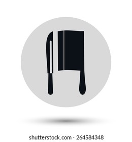Kitchen knives - black vector icon on a round gray button with shadow