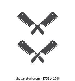 Kitchen Knives Or Cleaver Crossed Black Vector Pictogram Icon. Logo For Restaurant.